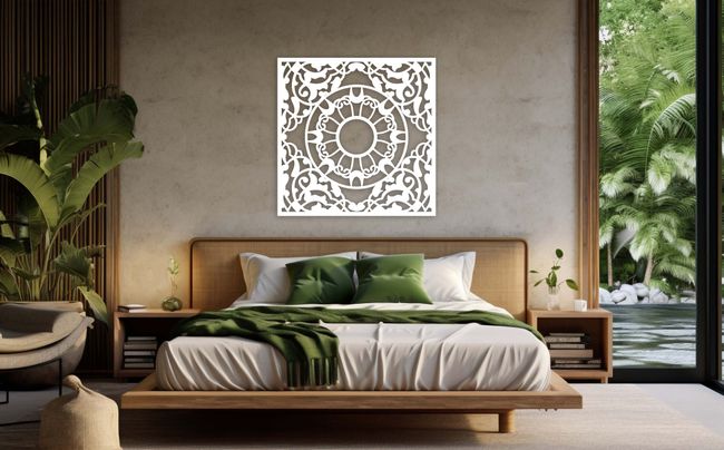 Drevená mandala s geometrickým motívom - Biela