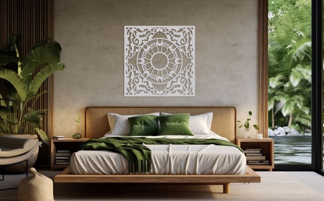Drevená mandala s geometrickým motívom - Sivá