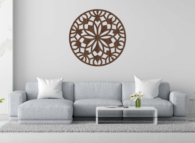 Drevená mandala s motívom kvetov- Dub bronze